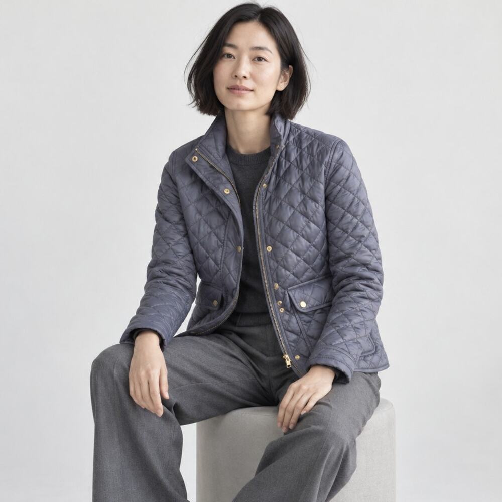 J.Crew Blue/Gray Quilted Down Filled Full Zip Puffer Lightweight Jacket, size XS